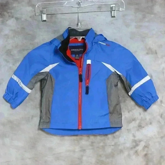 Boys London Fog Size 18m Blue/grey lined windbreaker w/hood, reflective stripes - Picture 2 of 9